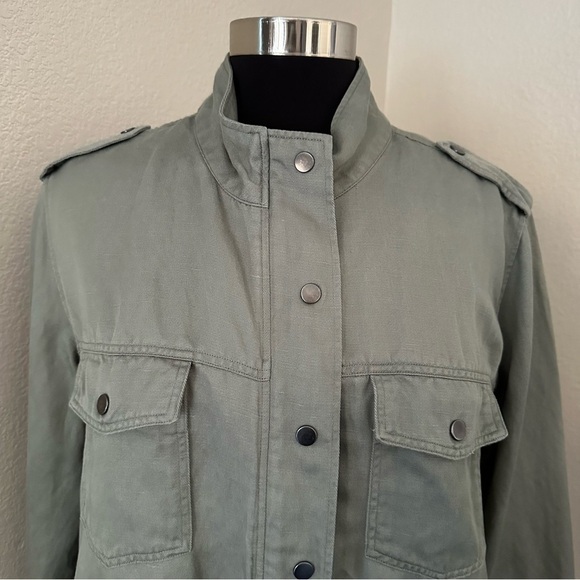RAILS COLLINS JACKET Linen Blend Sage Military Moto Zip Up Snaps Pockets Size L - Picture 5 of 16